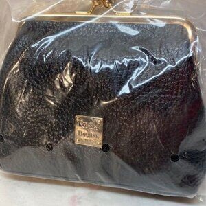 Dooney & Bourke Genuine Leather Black Kisslock Change Purse Red Lining